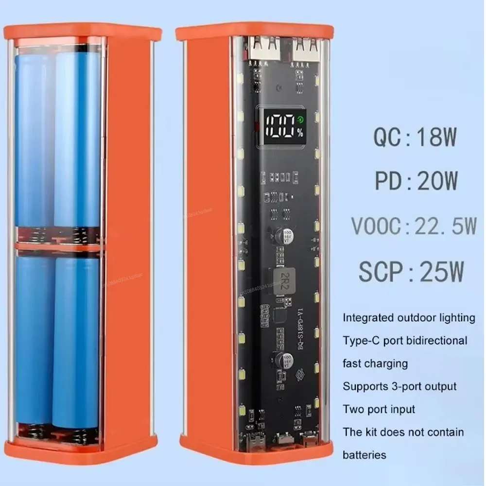 Θήκη Power Bank 8 Θέσεων για Μπαταρίες 18650 με Ταχεία Φόρτιση PD 22.5W, Οθόνη LED και Θύρες USB & Type-C για iPhone και Samsung