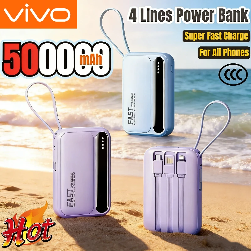 VIVO Power Bank 50000mAh με 4 Ενσωματωμένα Καλώδια και Ταχεία Φόρτιση για Όλα τα Κινητά