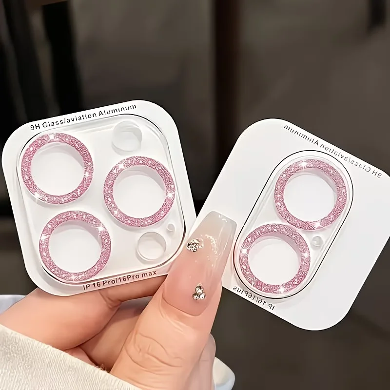 Προστατευτικό Φακού Κάμερας με Ροζ Glitter 9H για iPhone 11-17 Pro Max