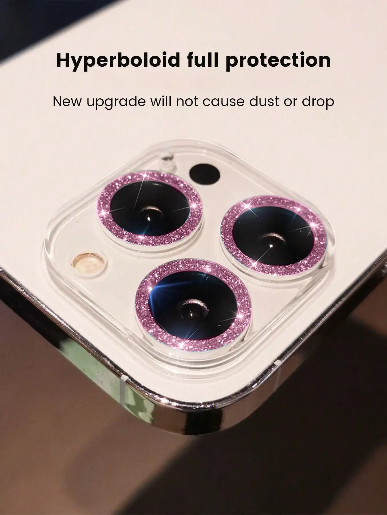 Προστατευτικό Φακού Κάμερας με Ροζ Glitter 9H για iPhone 11-17 Pro Max - Image 2
