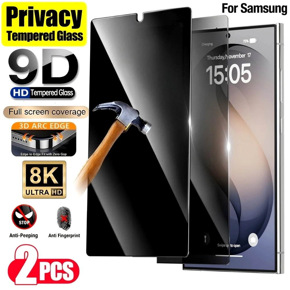 Σετ 2 Tempered Glass Privacy Πλήρους Κάλυψης για Samsung Galaxy S21-S26 Ultra