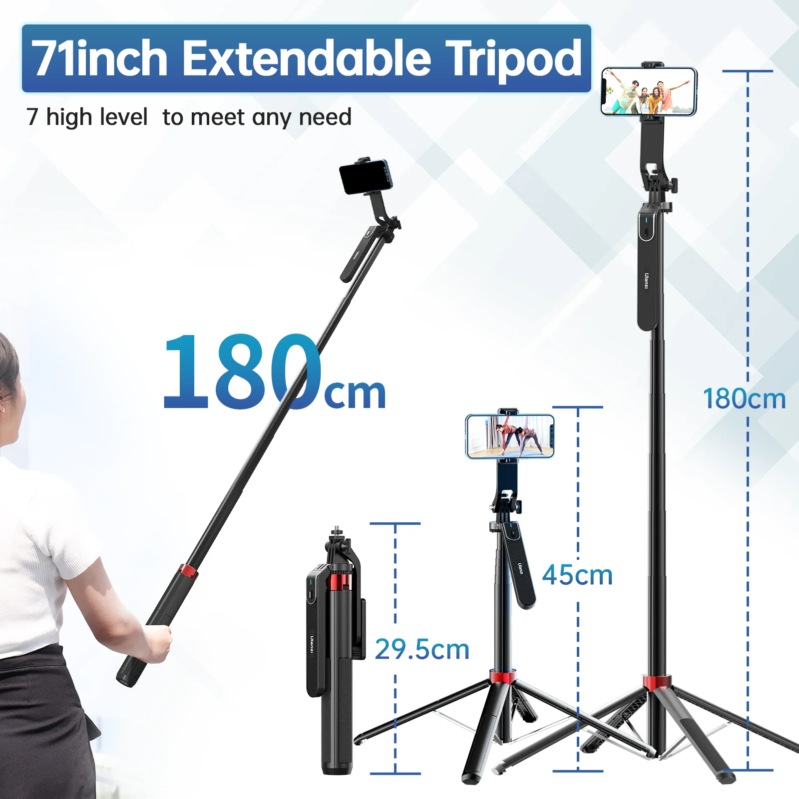 Ulanzi MA09 Selfie Stick Tripod 1.8m με Bluetooth Remote για iPhone και Android - Image 4