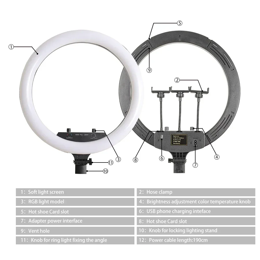 RGB Ring Light 18 Ιντσών με Τρίποδο για Φωτογράφιση και Live Streaming - Image 3