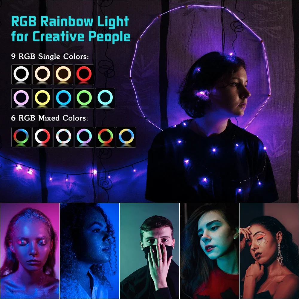 SH RGB Ring Light 10/12/14 Ιντσών με Τρίποδο και 15 Χρώματα Φωτισμού - Image 2