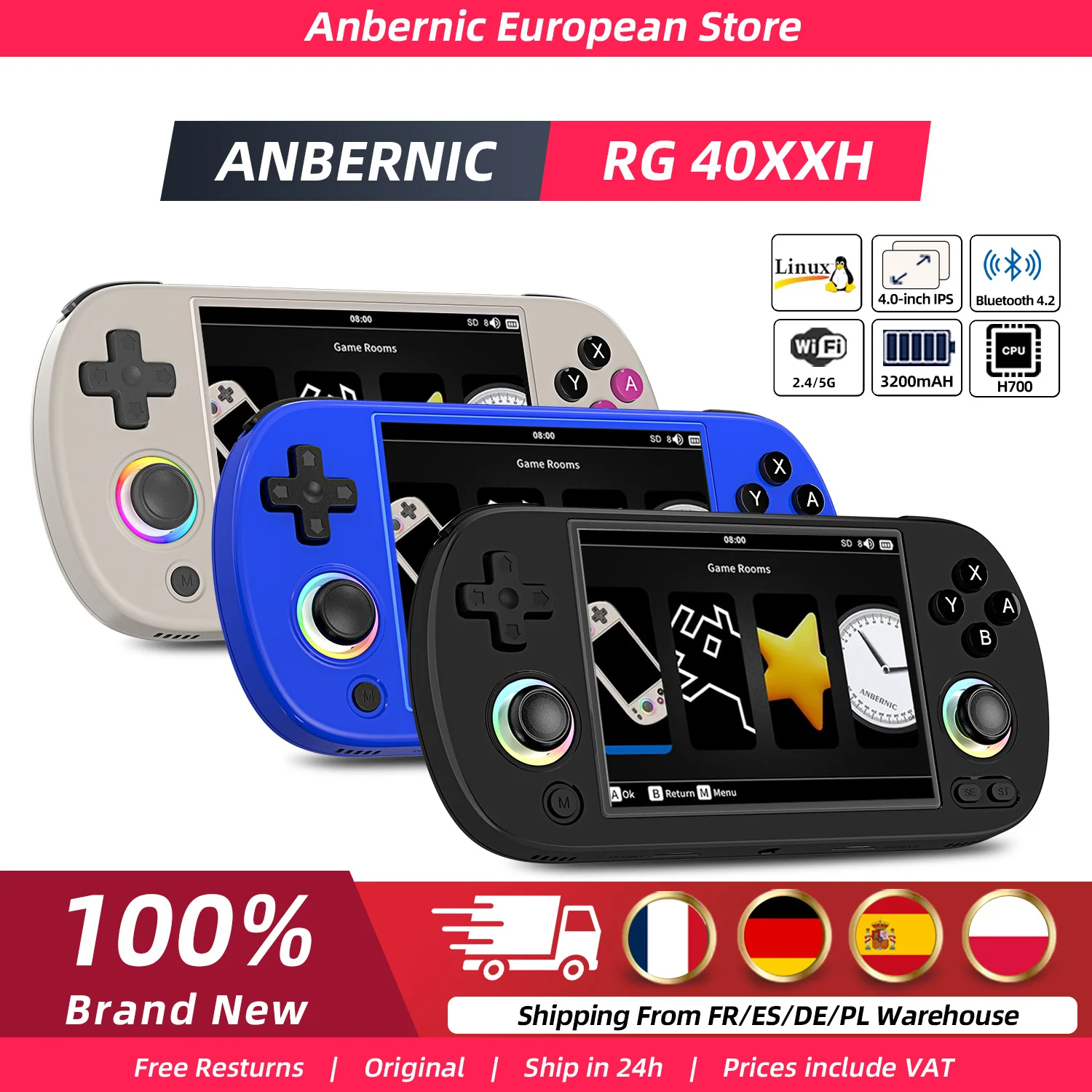 Anbernic RG40XX H Retro Φορητή Κονσόλα Linux με 5000+ Παιχνίδια