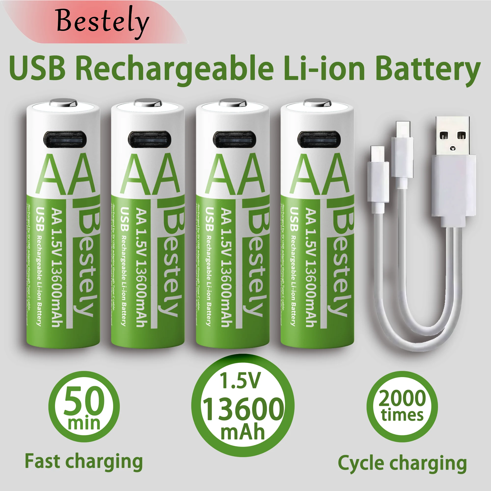 Bestely Επαναφορτιζόμενη Μπαταρία AA 1.5V με USB-C