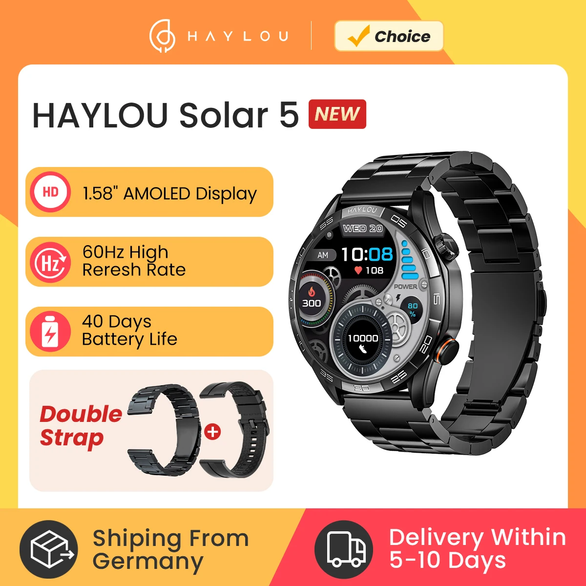 HAYLOU Solar 5 Smartwatch AMOLED με Bluetooth Κλήσεις