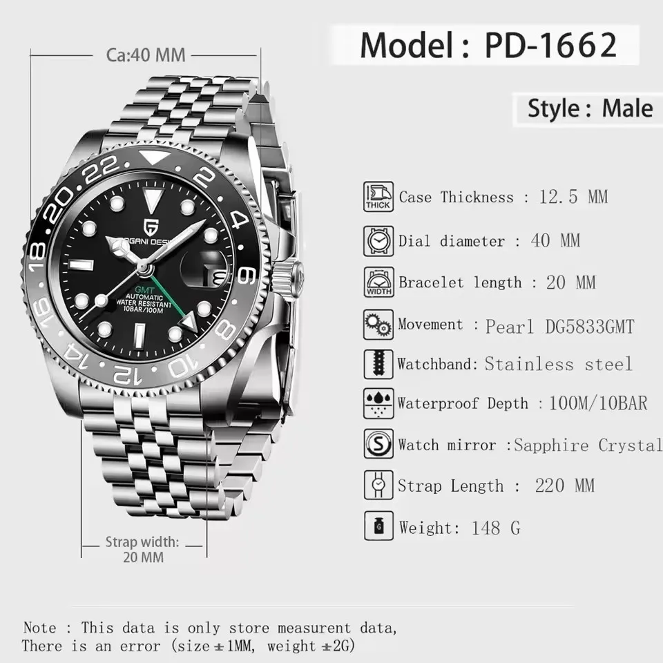 PAGANI DESIGN Αυτόματο GMT Ρολόι 40mm με Κρύσταλλο Ζαφειριού - Image 6