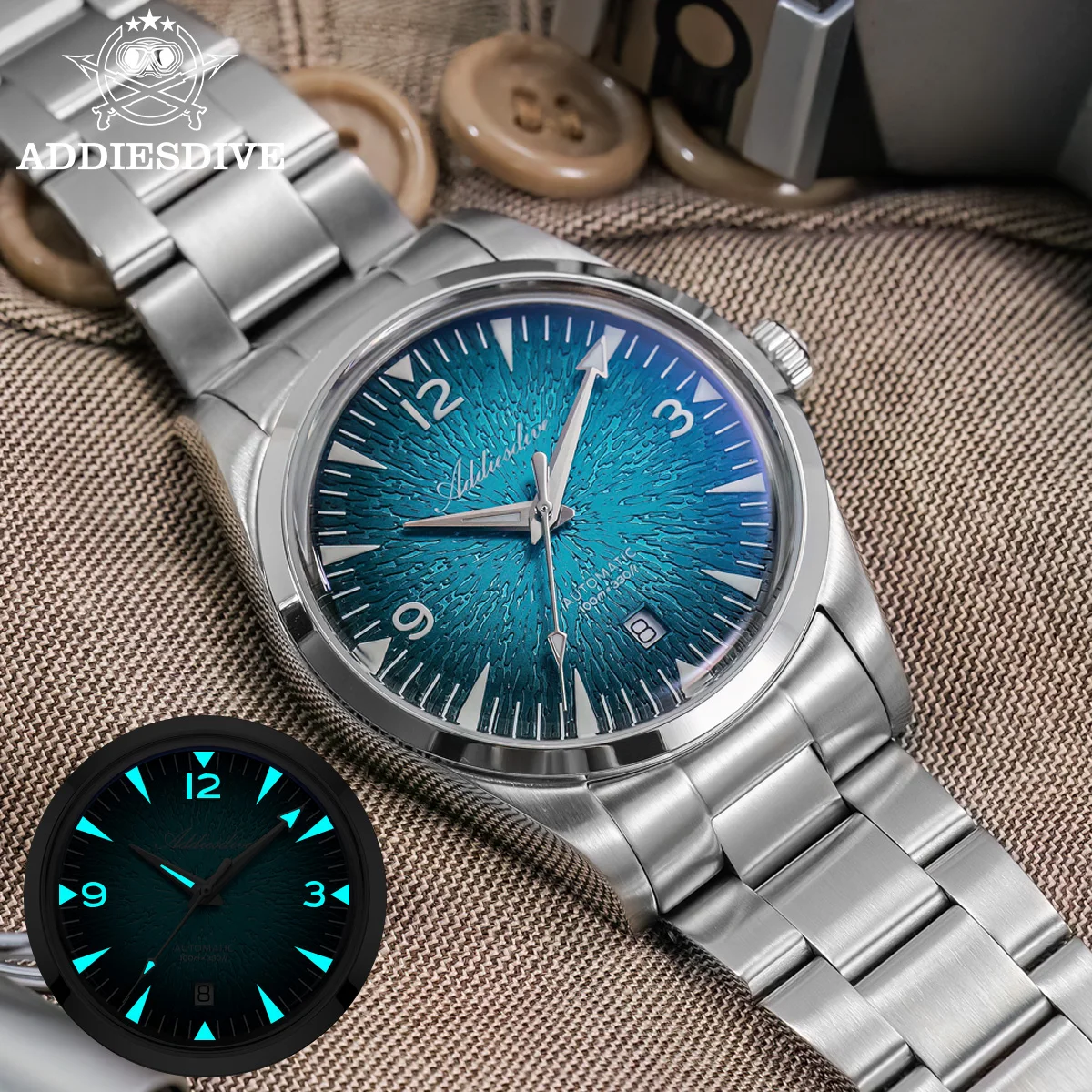 ADDIESDIVE Ανδρικό Μηχανικό Ρολόι 39mm με Gradient Καντράν
