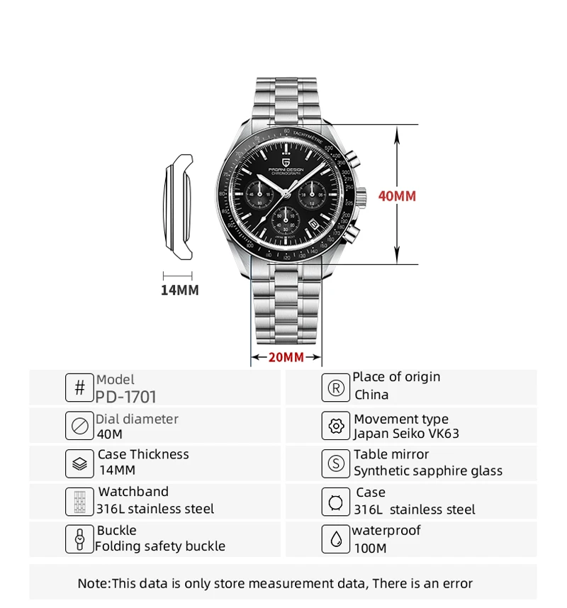PAGANI DESIGN 1701 V5 Ανδρικό Ρολόι Χρονογράφος Quartz - Image 5