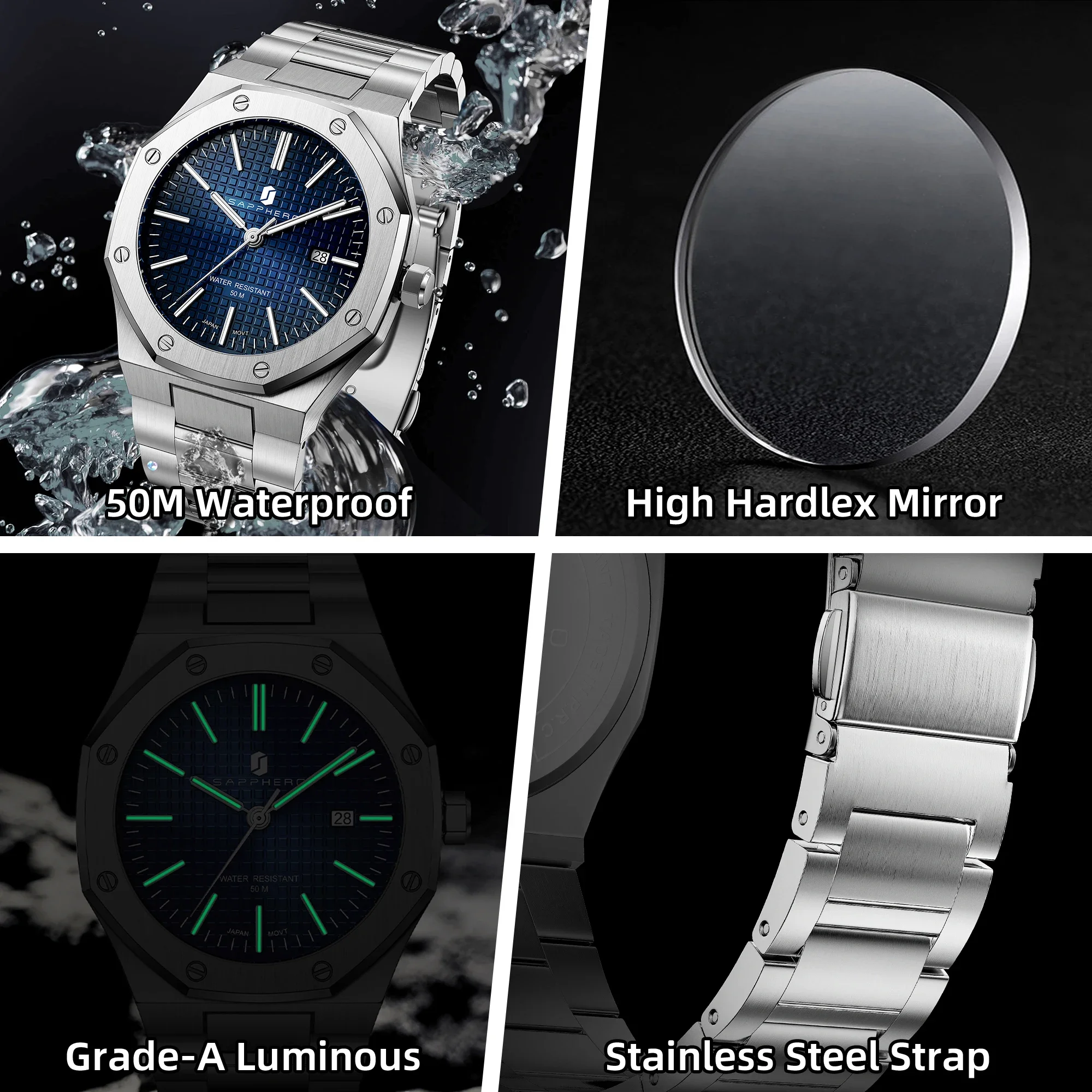 SAPPHERO Ανδρικό Ρολόι Quartz με Ένδειξη Ημερομηνίας - Image 4