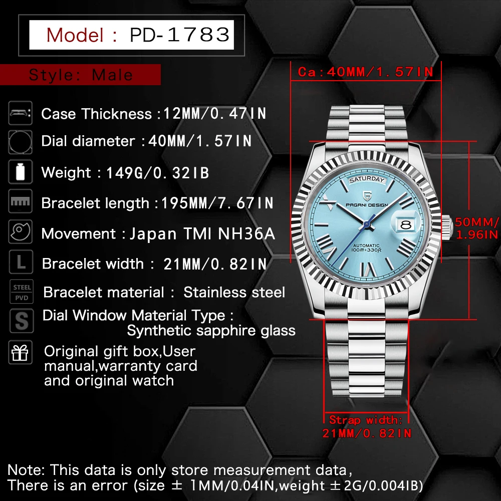 PAGANI DESIGN DD40 Αυτόματο Ανδρικό Ρολόι με Μηχανισμό NH36A - Image 5