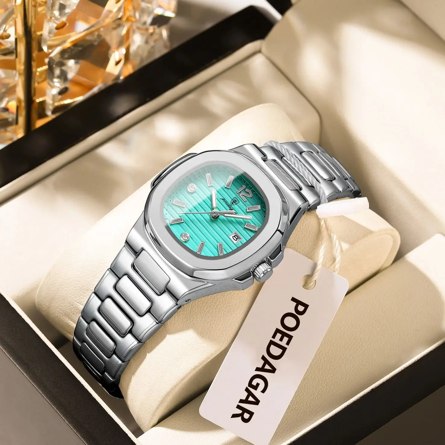 POEDAGAR Γυναικείο Τετράγωνο Ρολόι Quartz με Φωσφορίζοντες Δείκτες - Image 2