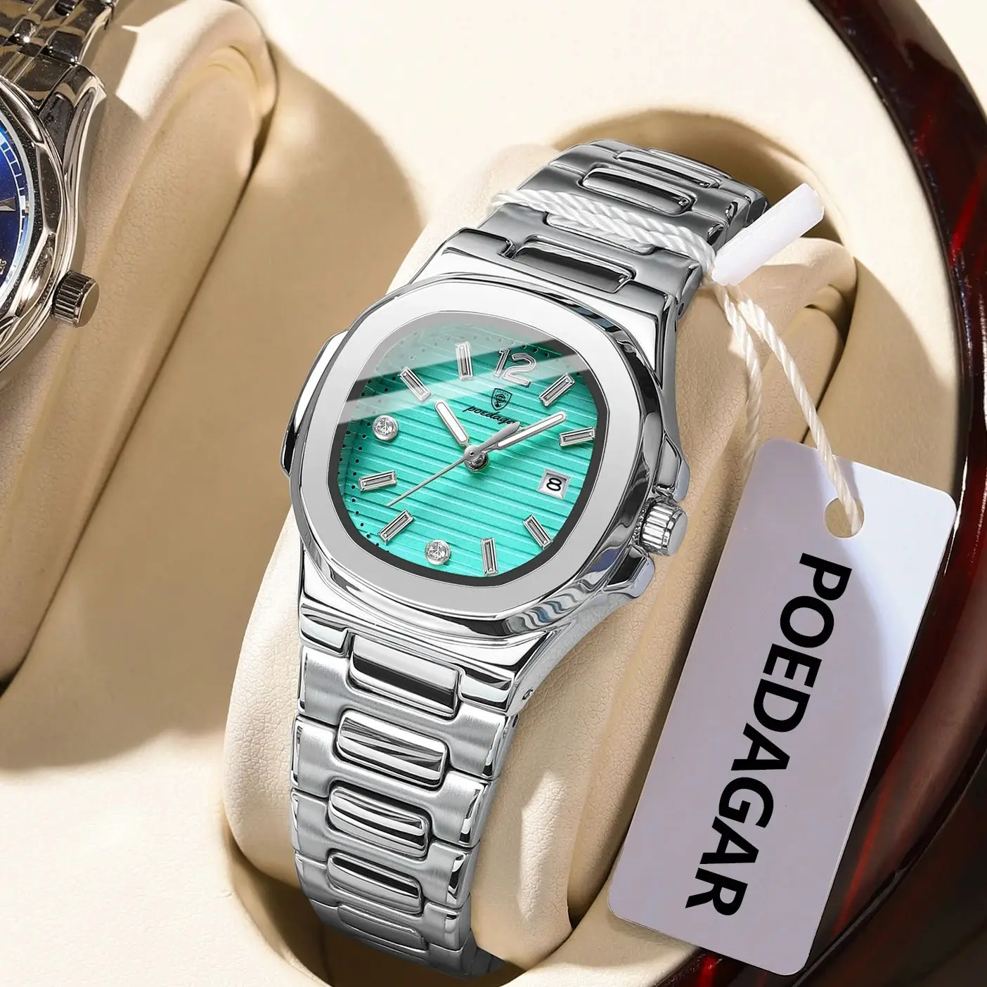 POEDAGAR Γυναικείο Τετράγωνο Ρολόι Quartz με Φωσφορίζοντες Δείκτες