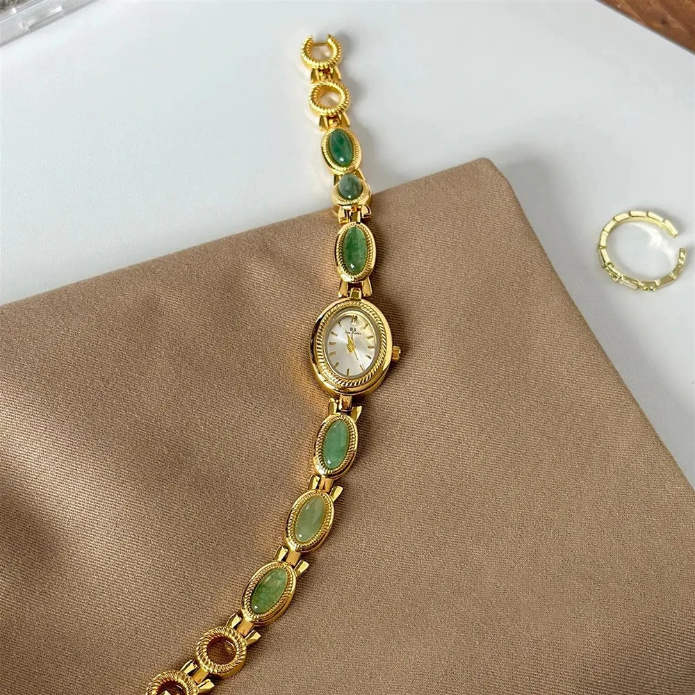 Γυναικείο Ρολόι Quartz με Βραχιόλι από Καφέ Jade