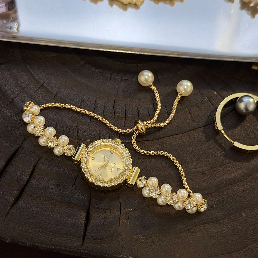 Γυναικείο Ρολόι Quartz με Βραχιόλι Διπλής Σειράς από Πέρλες - Image 4