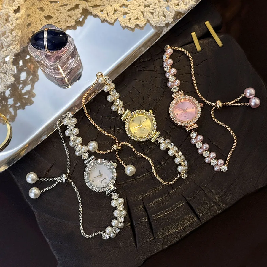 Γυναικείο Ρολόι Quartz με Βραχιόλι Διπλής Σειράς από Πέρλες