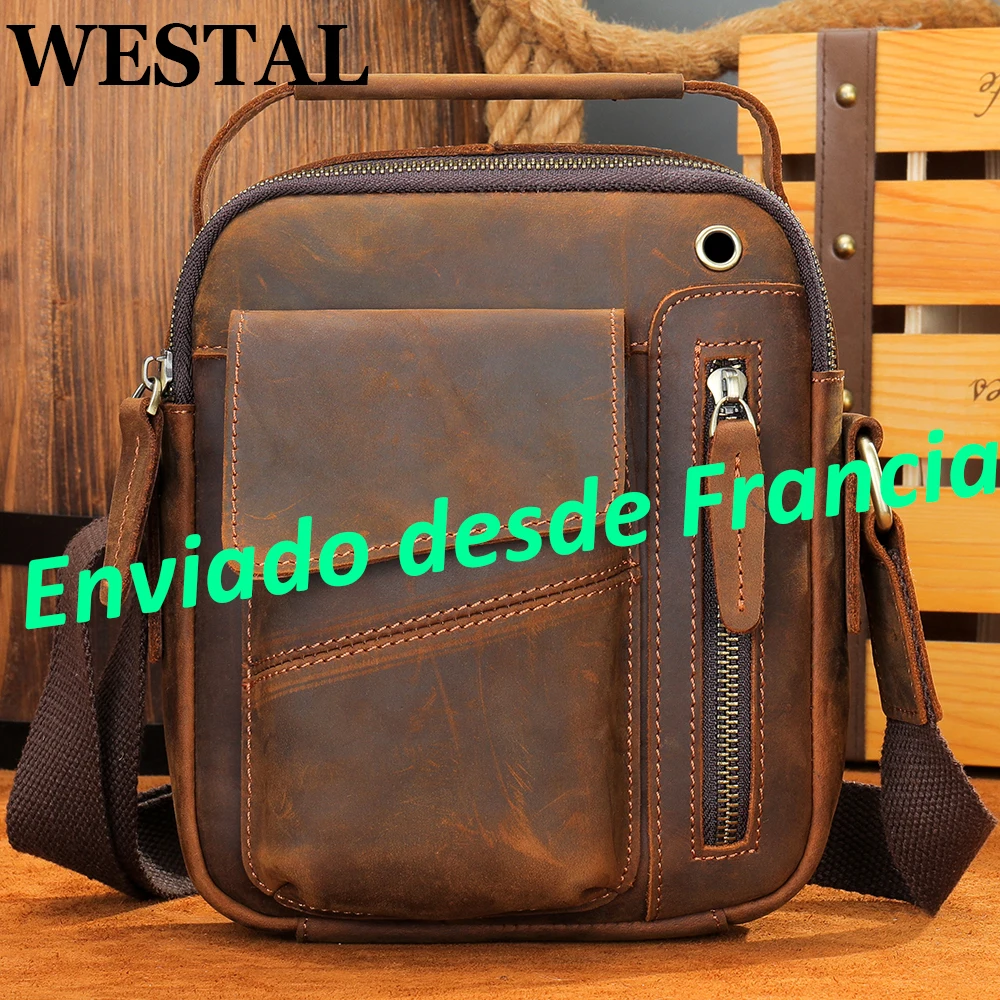 WESTAL Ανδρική Δερμάτινη Χιαστί Τσάντα με Θύρα USB