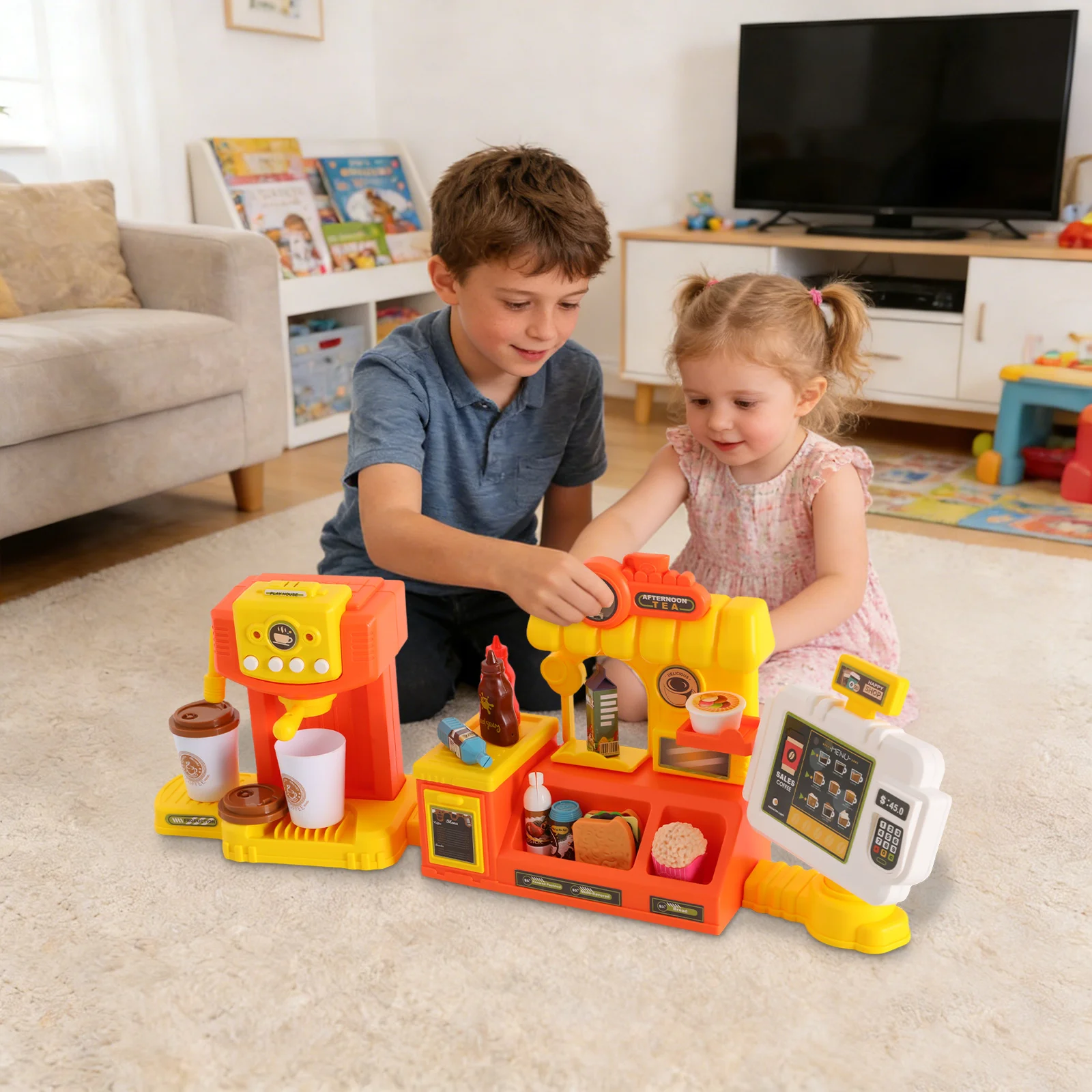 Σετ Παιχνιδιού Ρόλων 3 σε 1 με Ταμειακή, Καφετιέρα και Πάγκο Burger - Image 4