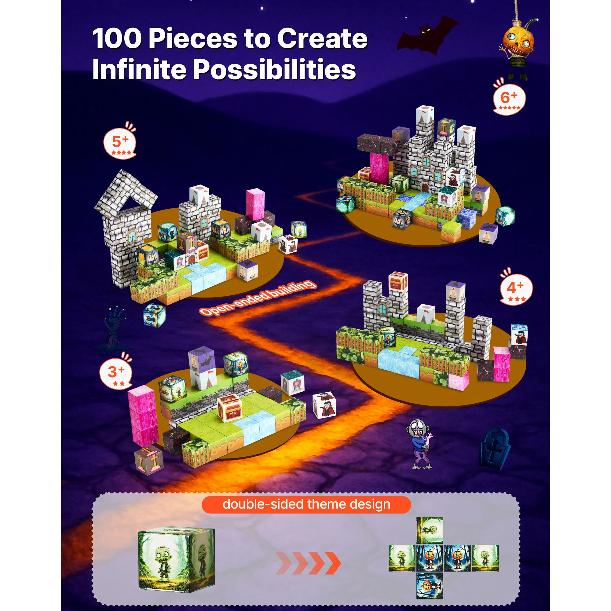 SucceBuy Μαγνητικά Τουβλάκια Cemetery Zombies 100 Τεμαχίων - Image 2
